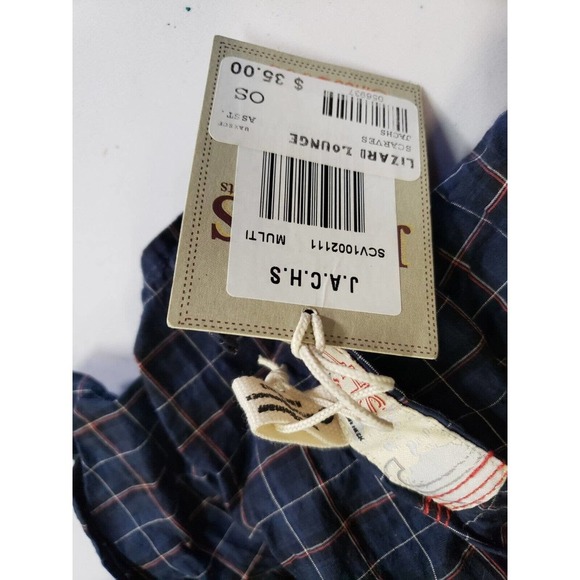 J.A.C.H.S Mens One Size Blue Plaid Cotton Stretch Lizard Lounge Scarves NWT - Picture 3 of 4